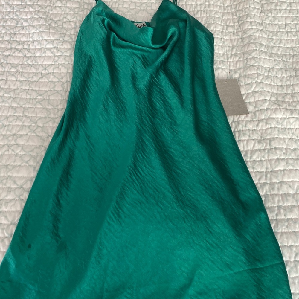 Emerald green justify slip dress. new never worn, size small.